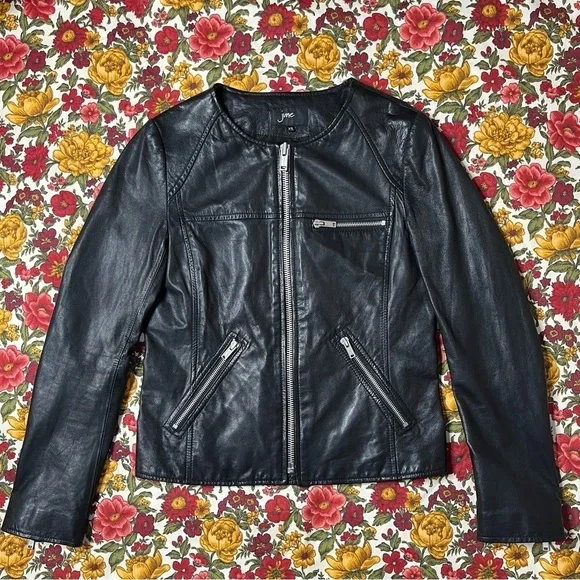 June Black Leather Biker Jacket w/ Silver Hardware Size XS - Picture 3 of 4